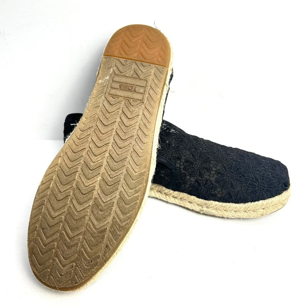 TOMS Black Lace Espadrille‎ Slip On Casual Shoes Women's Size 5.5